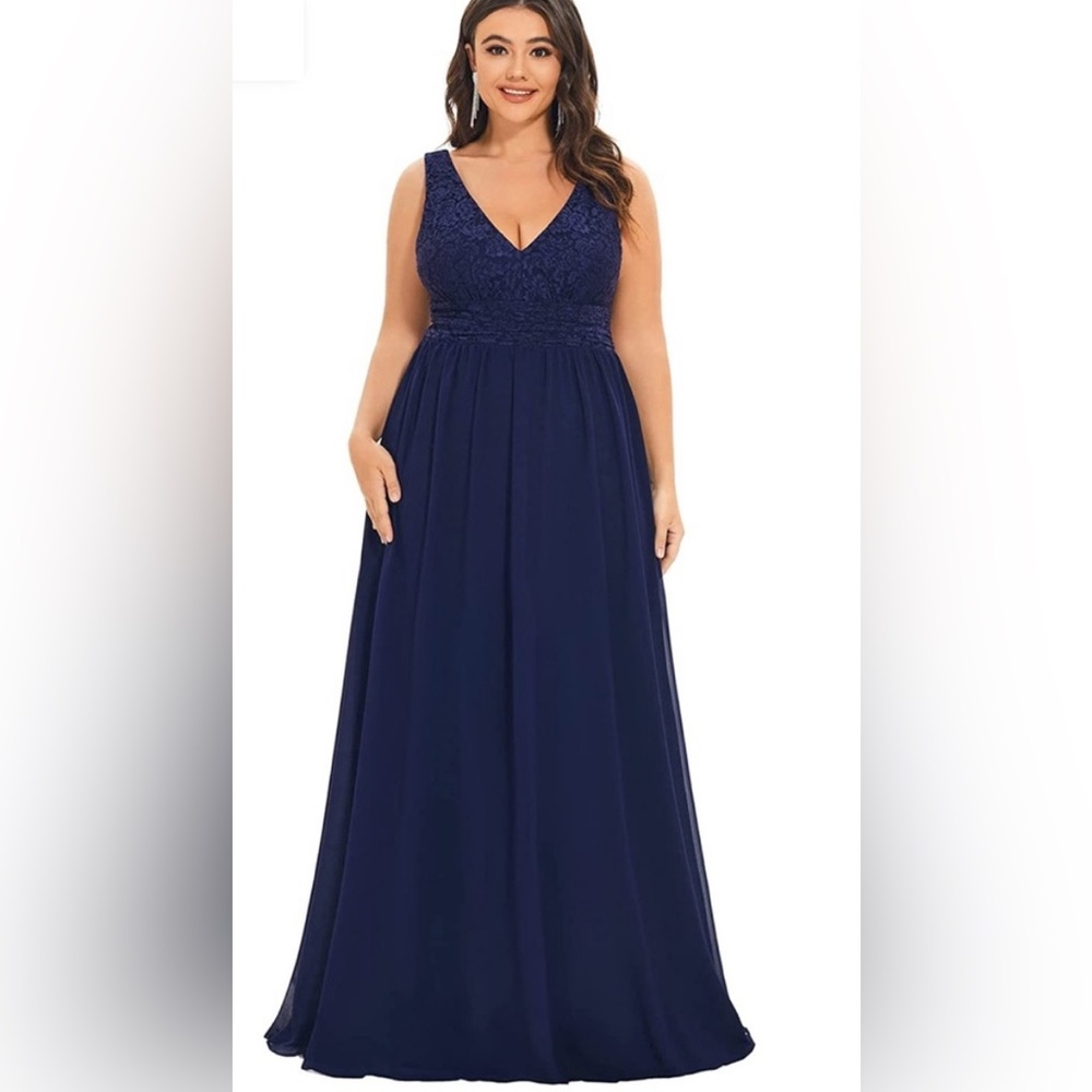 377P NWT Nemidor Sleeveless Lace V Neck‎ Chiffon Maxi Dress - Size: 14